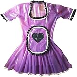 Sexy Maid Latex Dress Fetish Lace Apron Rubber Servant Girl with Back Zip,Pink,XXL