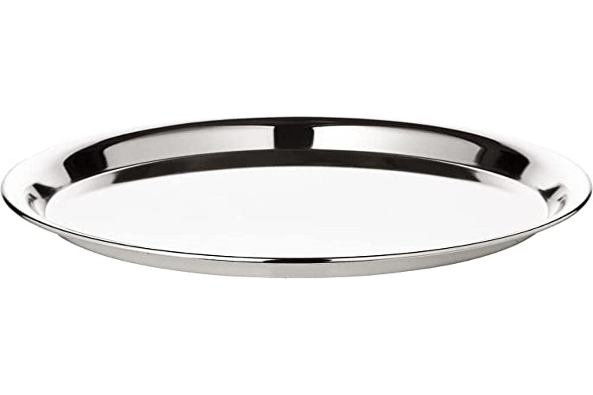 EDZARD Bandeja Marlene, Ronda, Acero Inoxidable Pulido a Espejo, diámetro 34 cm, Plato para Servir