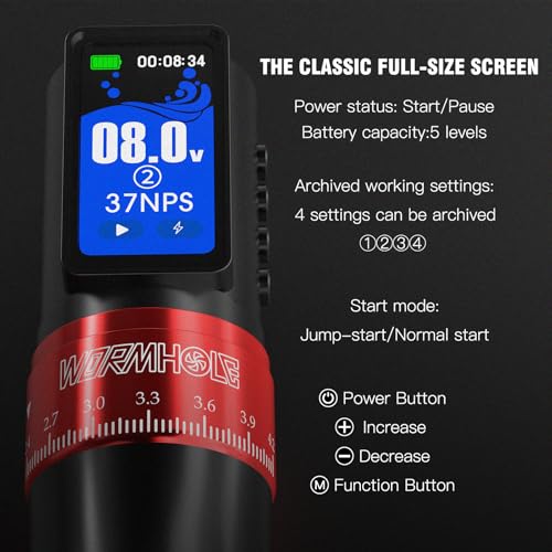 Image of Wormhole Wireless Tattoo Gun Kit 2300mAh Battery for Artists & Beginners | 7 Stroke Lengths, Smart Tattoo Machine with Digital Display, Xtreme Tattoo Ink & 20 Needles Professional Tattoo Gun