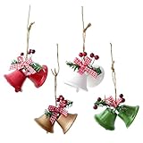 Joyas para el árbol de Navidad, Colgante Vintage de 4 Piezas, Campanas de Navidad de Metal con Bayas Rojas y, para Chimenea, salón, árbol de Navidad, Corona de Puerta, Exterior