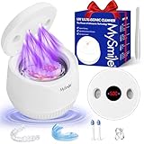 MySmile Limpiador ultrasónico de retención - Máquina limpiadora de dentaduras postizas de 45 kHz con capacidad de 200 ml para alineador, cápsula de limpieza
