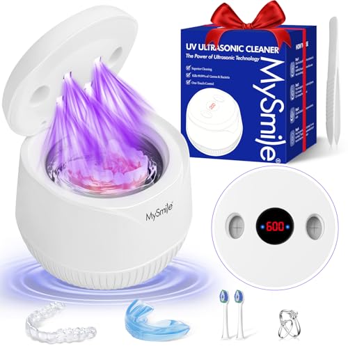 Imagen de MySmile Limpiador ultrasónico de retención Máquina limpiadora de dentaduras postizas de 45 kHz con capacidad de 200 ml para alineador