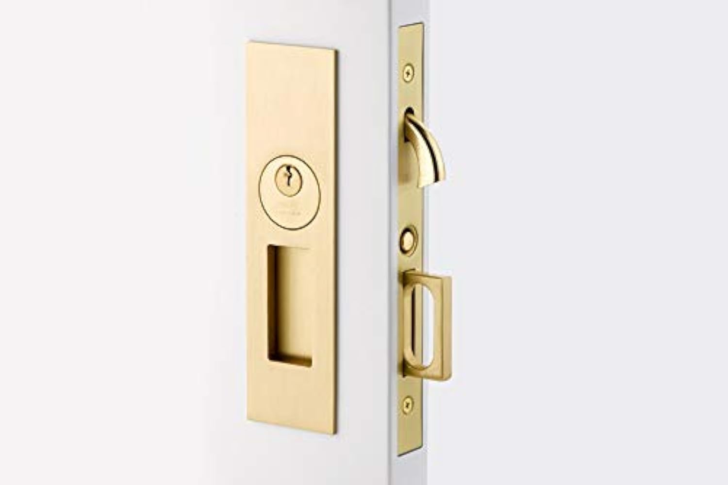 Emtek Pocket Door Mortise - Narrow Modern Rectangular Keyed Function (Flat Black)