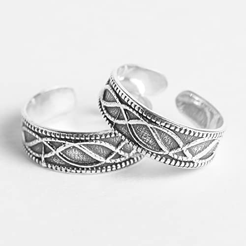 Image of Clara 925 Sterling Silver Size Adjustable Toe Rings Pair Gift for Women