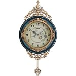 SHISEDECO Elegant, Traditional, Decorative, Hand Painted Modern Grandfather Wall Clock Fancy Ethnic Luxury Handmade Decoration, Swinging Pendulum for New Room or Office. Large. 29.5 Inch. (Blue)