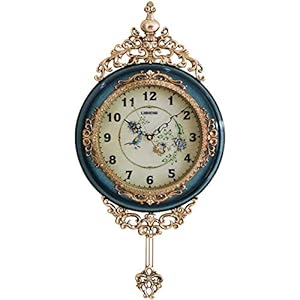 SHISEDECO Elegant, Traditional, Decorative, Hand Painted Modern Grandfather Wall Clock Fancy Ethnic Luxury Handmade Decoration, Swinging Pendulum for New Room or Office. Large. 29.5 Inch. (Blue)