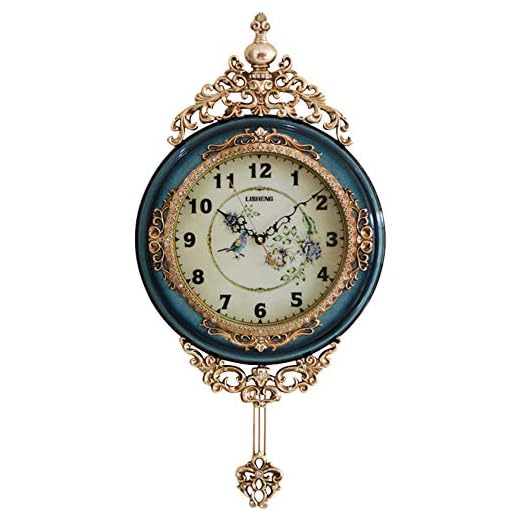 SHISEDECO Elegant, Traditional, Decorative, Hand Painted Modern Grandfather Wall Clock Fancy Ethnic Luxury Handmade Decoration, Swinging Pendulum for New Room or Office. Large. 29.5 Inch. (Blue)