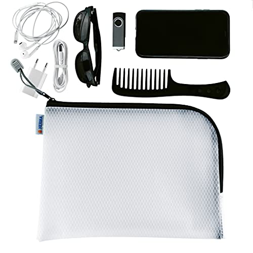 HERMA Dokumententasche A5 mit Reißverschluss, kleine wasserdichte Reißverschlusstasche, verschließbare Dokumentenmappe aus Kunstoff mit Zipper, halb-transparent, 26 x 20 cm, schwarz