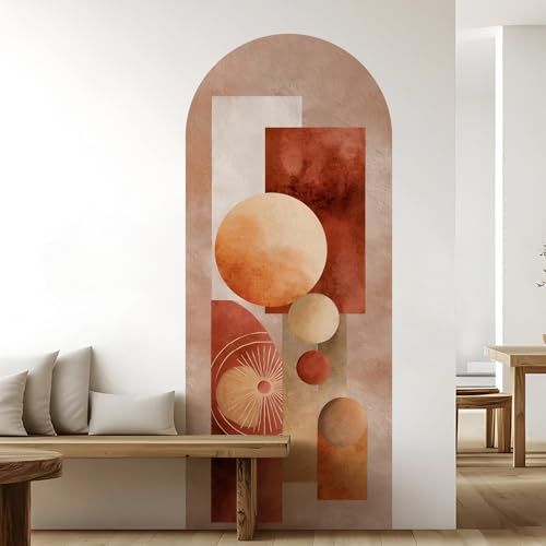 Image of PAPER PLANE DESIGN Boho Arch Wall Mural - Peel & Stick Botanical Wallpaper with Earthty Tone Plant - Waterproof Self Adhesive Canvas Texture for Living Room, Entryway - Size: 6ft x 2.5ft (B)