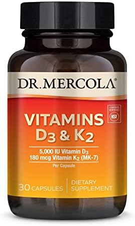 Dr. Mercola Vitamins D3 & K2 Dietary Supplement, 30 Servings (30 Capsules), Supports Heart Health, Immune Support, Non GMO, Soy Free, Gluten Free