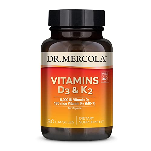 Dr. Mercola Vitamins D3 & K2 Dietary Supplement, 30 Servings (30 Capsules), Supports Heart Health, Immune Support, Non Gmo, Soy Free, Gluten Free #TOP6