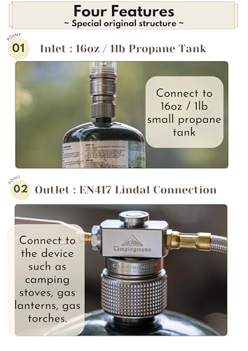 CAMPINGMOON 1lb Propane Tank Adapter Mapp Convert to En417 Lindal Valve for Camping Stove