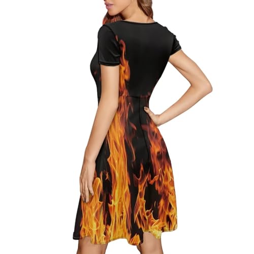 Image of POLERO Sunflower Dress for Women Floral Summer Dresses Short Sleeve Casual Sundresses Midi Dresses