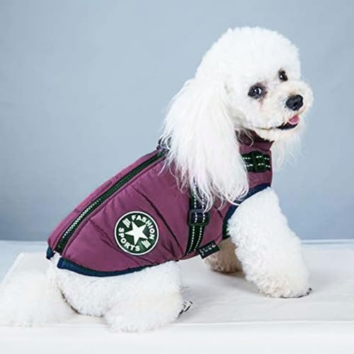 Voarge Hundejacke Winterweste Jacken, Hundemantel mit Geschirr für Kleine Hunde Hundemantel Wasserdicht Maschinen Waschbarer Reflektierender Streifen Design Haltbarer D-Ring (Lila, L)