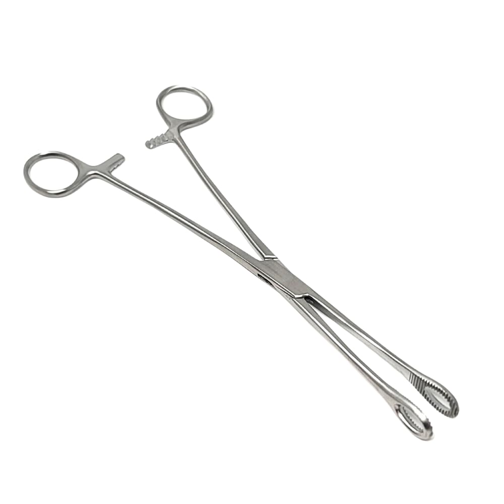 Foerster Sponge Forceps Straight + Curved Serrated Loop Jaws Holding Instruments Body Piercing Locking Clamps, Stainless Steel (9.5" - Straight)