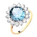 Old English Jewellers 9ct Yellow Gold on Silver Aquamarine & CZ Large Oval Princess Diana Cluster Ring size K to V (U)
