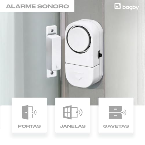 Kit 10 Alarme Sonoro P/ Portas e Janelas, Sem Fio + Bateria Branco