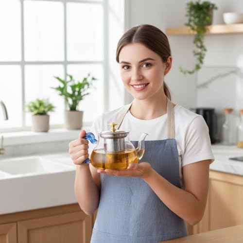 Image of Glass Tea Pot with Stainless Steel Infuser - 500ml Clear Borosilicate Teapot with Lid & Handle, Ideal for Loose Leaf Tea, Blooming Tea, Tea Bags and Fruit Infusions | rajwadi Kettle (1 Pcs)