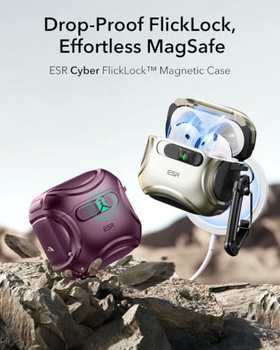 Image of ESR for AirPods 4 Case, Compatible with AirPods 4th Generation Case (2024) (USB-C), Compatible with Magsafe, Drop-Proof Lock, Easy Open, Cyber Series, Burgundy
