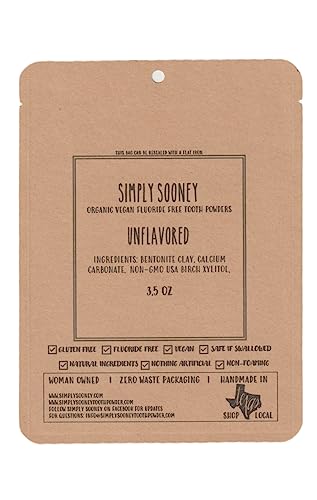 Unflavored Simply Sooney Fluoride Free Vegan Remineralizing Tooth Powder I Value Size Up to 6 M Supply I for Naturally Stronger Teeth (Zero Waste Paper Bag)