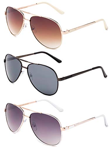 Newbee Fashion 3 Pack Metal Frame Aviator Sunglasses for Men for Women