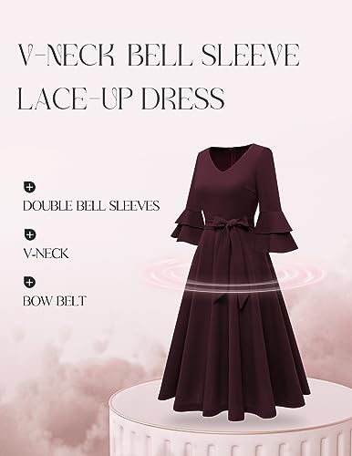 Image of DRESSTELLS Women's Cocktail Dress Summer Wedding Guest Party Vintage 3 /4 Bell Sleeve V Neck A-Line Dress