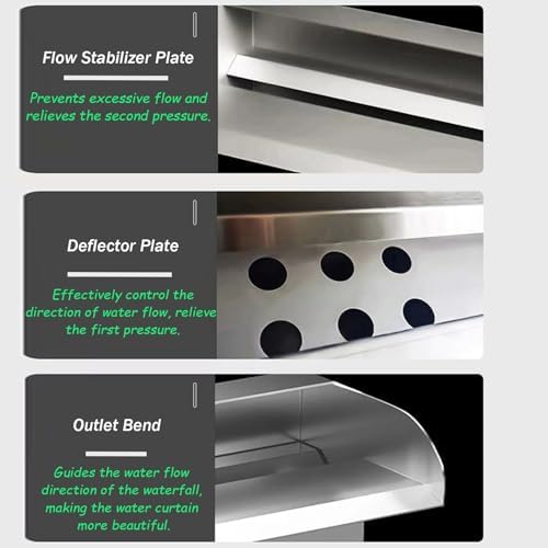 Customizable Stainless Steel Waterfall Spillway Kit for Outdoor Ponds - DIY Fountain with Fittings for Koi Fish Water Features, Garden Decor, and Landscaping