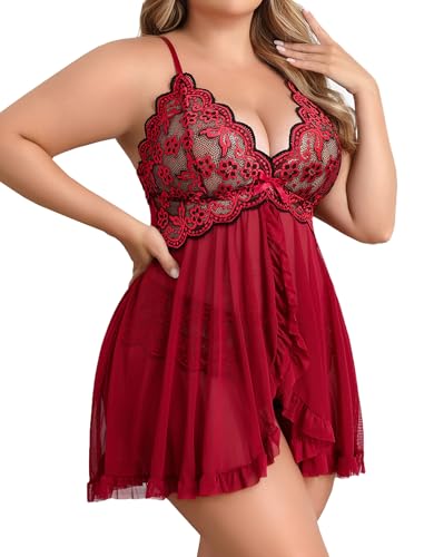 Image of Avidlove Plus Size Lingerie for Women Sexy Lingerie Dress Lace Babydoll Lingerie V-Neck Open Front Strap Nightdress