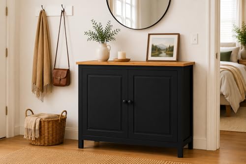 From the Tree Furniture 44" Wide Black & Pine Top Solid Pine Shaker Sideboard Buffet Cabinet — 2 Doors Adjustable Shef — No Drawer · Anti-Tip Included — Two-Tone Modern Finish