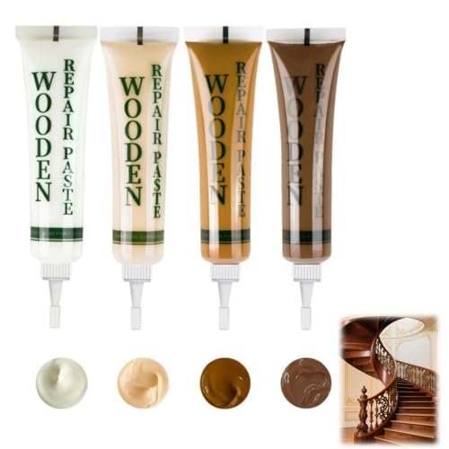 4 Color Wood Filler Pine Laminate Floor Repair Kit,Laminate Scratch Repair,Wood Putty for Repairing Scratches,Cracks and Discoloration for Wooden Cabinet,Floor and Door,(White,Maple,Log,Dalbergia)