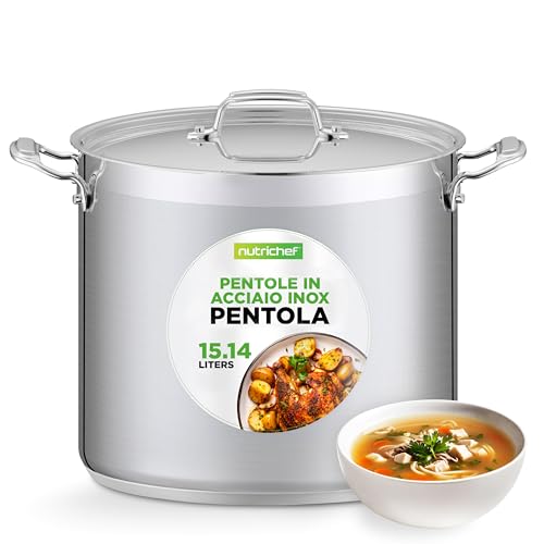 NutriChef Pentola Acciaio Inox 15L con Coperchio