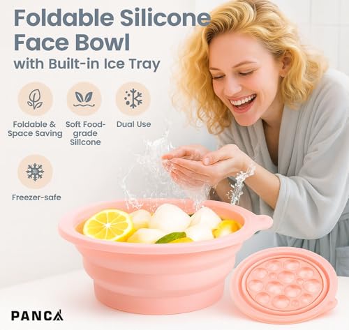 Image of PANCA Foldable Silicone Face Bowl with Built-in Ice Tray | Portable Ice Facial Bowl for Home Ice Baths & Skin Therapy (Pink)