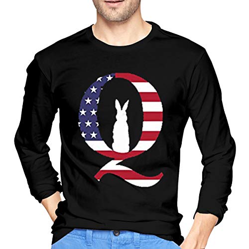 Mens S Tshirt Casual Long Sleeve Shirts for Men with QAnon Q Anon Rabbit Pattern Black