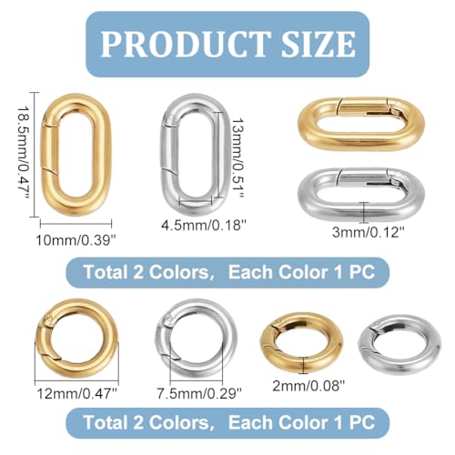 UNICRAFTALE 4Pcs 2 Styles 2 Colors 12~18.5mm Spring Gate Rings 304 Stainless Steel Snap Clasps Round Carabiner Clips Snap Hooks Metal Spring Keyring Buckle for Bag Purse Shoulder Strap Key Chains - Image 4