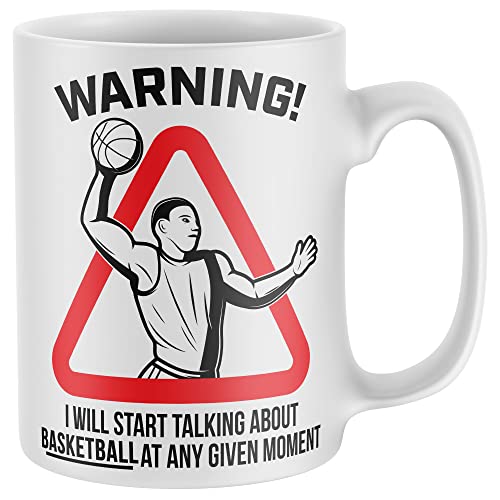 Purple Print House Warning Will Talk About Basketball Mug, Funny Coffee Cup, Basketball Player Gifts for Him, Baller Birthday Present Ideas For Dad or Son, One Size, White
