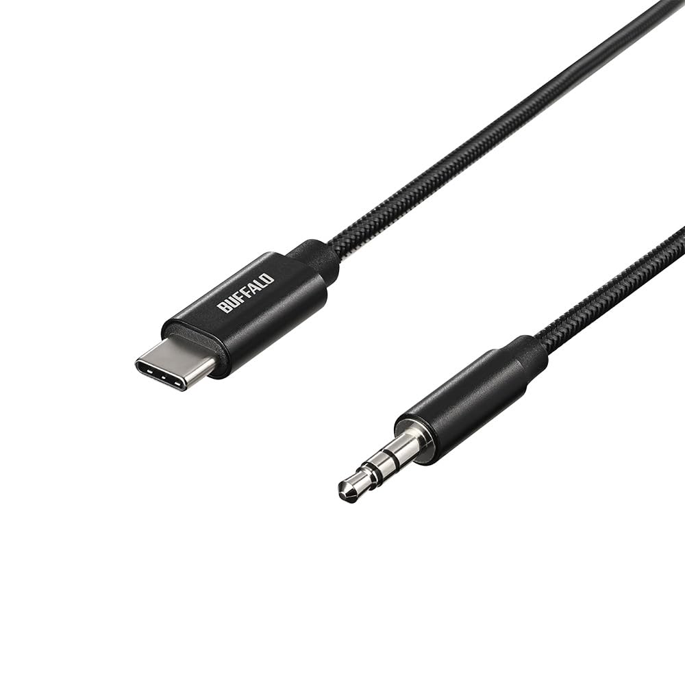 バッファロー AUX ケーブル USB Type C to 3.5mm オーディオ 変換 ハイレゾ iPhone 17 / iPhone 17e 対応 DAC搭載 高耐久 ナイロン 1ｍ ブラック BSMPC3515BK