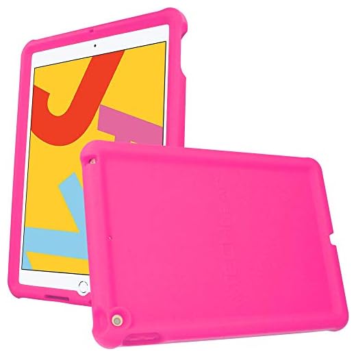 TECHGEAR silikon skal för iPad 10.2 2020 / 2019 [8/7 Generation] [10,2 tum] [Barnvänlig Case] starkt skyddande silikon mjukt skal halkfri stötsäker förstärkt hörn + displayskyddsfolie – Rosa