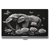 VstaDank Elephant And Butterfly Business Card Holder Fashion Aluminum Alloy Flip Cover Credit Card Holder High End Professional Name Cards Case Exquisite Pocket Metal Cards Holder for Work