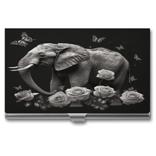 VstaDank Elephant And Butterfly Business Card Holder Fashion Aluminum Alloy Flip Cover Credit Card Holder High End Professional Name Cards Case Exquisite Pocket Metal Cards Holder for Work