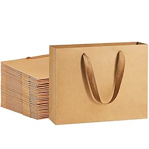 BagDream Gift Paper Bags 10.6×3.1×8.3 Gift Bags 50Pcs Heavy Duty Kraft Brown Paper Bags with Handles Soft Cloth, Party Favor Bags Shopping Bags Retail Merchandise Bags Wedding Party Gift Bags