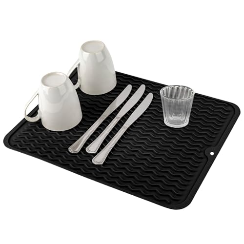 RZMZBY Alfombrilla de Drenaje de Cocina Negra, Silicona Antideslizante e Impermeable para Fregadero, 40 x 30 cm, Resistente