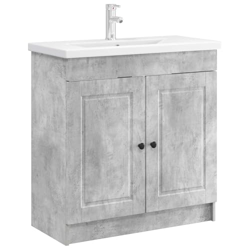 vidaXL Cabinet Debajo del Fregadero Gris Hormigón 78,5 x 37,5 x 81 cm, Almacenamiento de baño, tocador Moderno, Amplio Espacio, Mueble Organizador Compacto para Esenciales