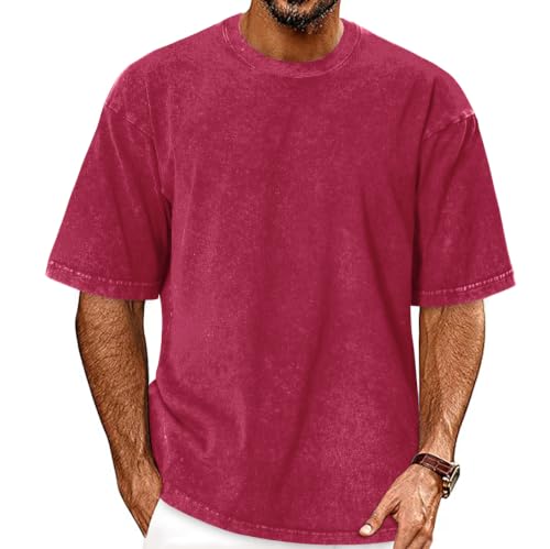 Image of Oversized Tshirts for Men Short Sleeve Vintage Washed Basic Loose Tees