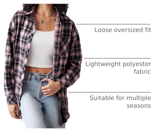 Image of CHYRII Womens Button Down Flannel Shirts Long Sleeve Plaid Shackets Business Casual Blouse Top
