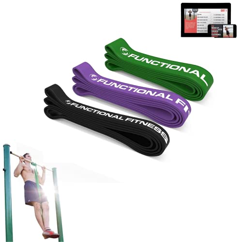 Functional Fitness Pull Up Assist Resistance Bands | Heavy Duty Loop Exercise Bands for Powerlifting, Mobility, and Stretching | Travel Friendly Resistance Bands for Workout | Combo Pack of 3