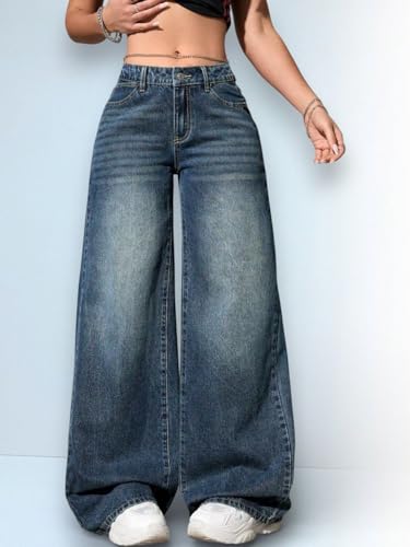 Image of KOTTY Women's Wide Leg Denim Jeans | Loose Fit High Rise Baggy Style Jeans for Women