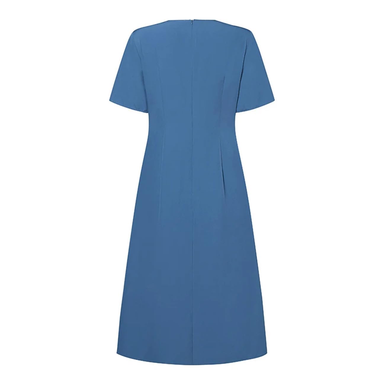 Donne Elegante Lavoro V Nek Abito Da Partito Moda Manica Corta Robe Femme Solido Pieghe Midi Abiti