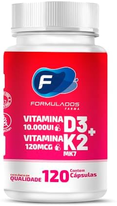 Vitamina D3 10.000ui + vitamina K2(mk7) 120mcg com 120 cápsula
