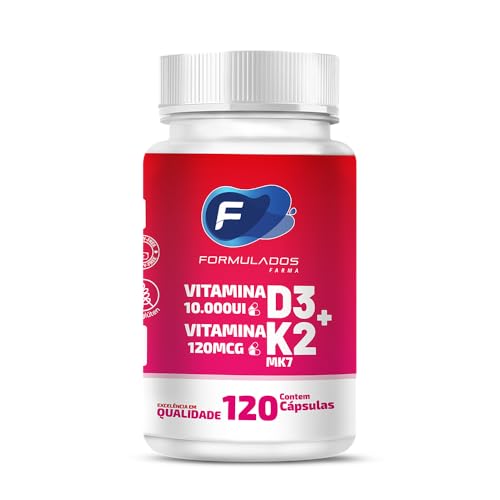 Vitamina D3 10.000ui + vitamina K2(mk7) 120mcg com 120 cápsula