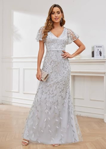 Ruffles Sleeves Mother of The Bride Dresses for Women Sequin Embroidery Mermaid Evening Dress4
